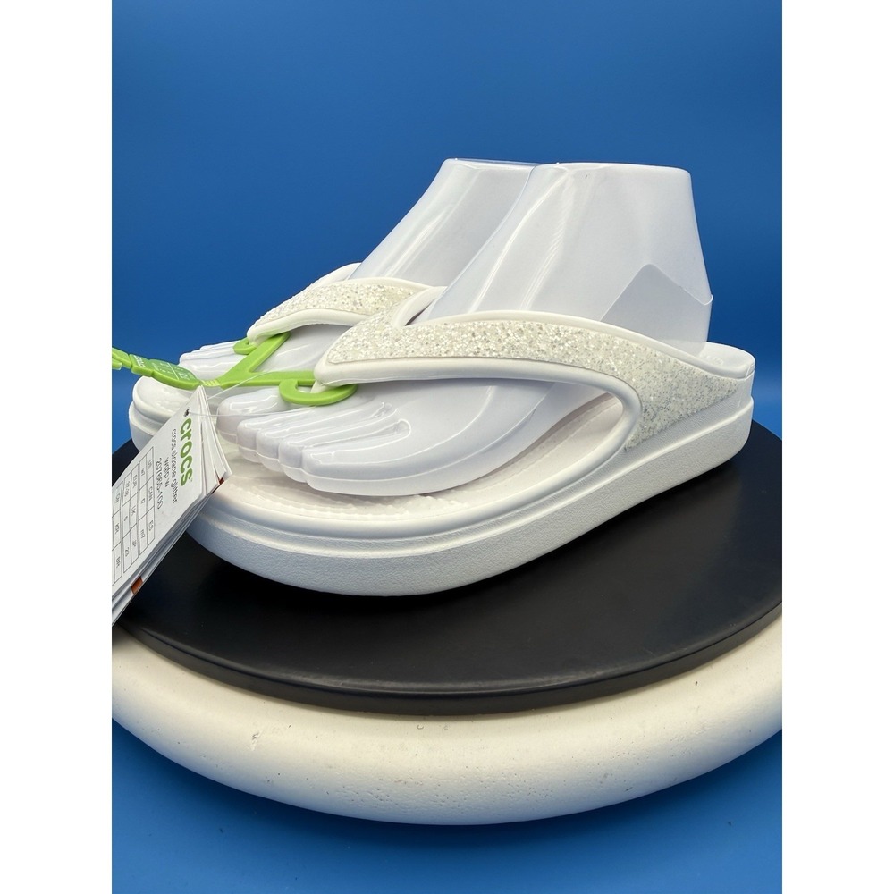 Crocs Sloane Glitter Womens Size 9 White Flip‎ Flop Platform Sandals Shoes Wedge